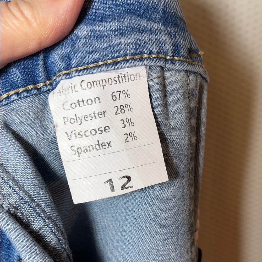 ALLIMY Light Wash High Waisted Wide Leg Jeans Raw Hem Women’s Stretch Size 12 - Picture 6 of 7